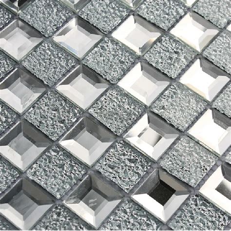 Mirrored glass mosaic tile 1x1 chips silver diamond shape kitchen ...