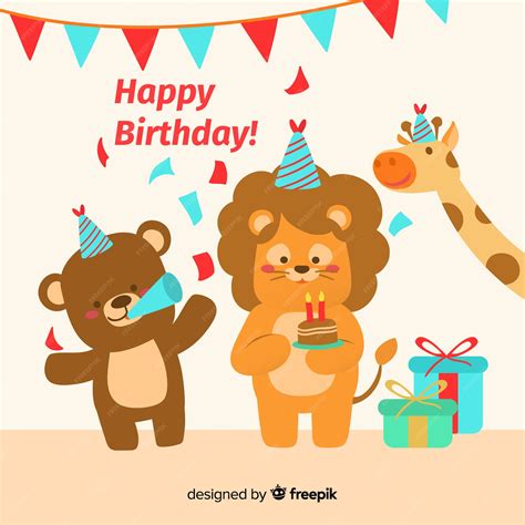 Free Vector | Animals birthday background