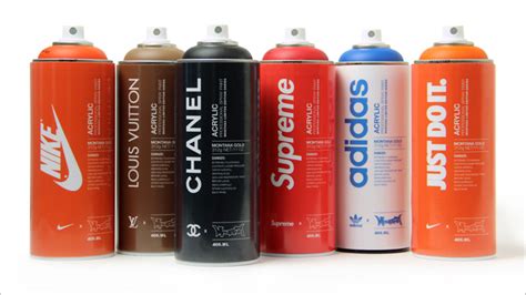 Spray-Paint Cans Bearing the Colors and Logos of Famous Brands Are ...