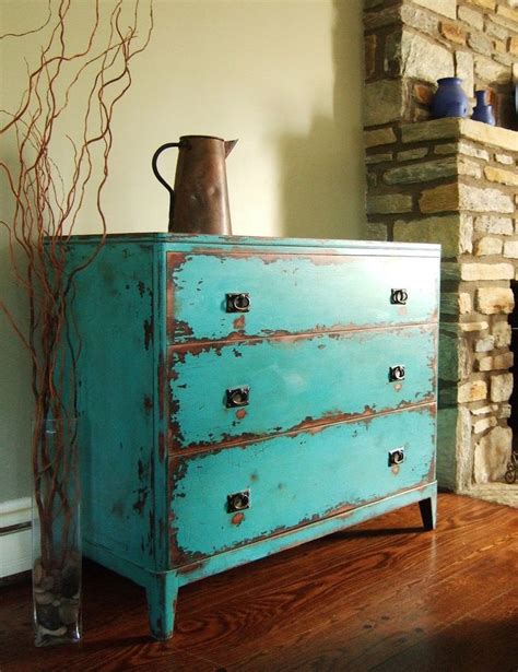 Variety of Antiqued Teal Chests of Drawers | Etsy | Blue distressed furniture, Distressed ...