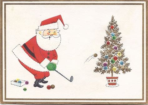 Vintage Christmas Greeting Card - Santa Golfing | Vintage christmas ...