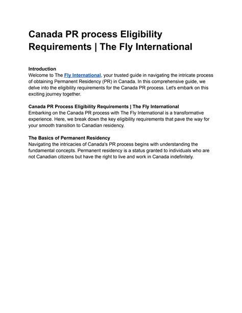 Canada PR process Eligibility Requirements | The Fly International by uniqpathlab5 - Issuu