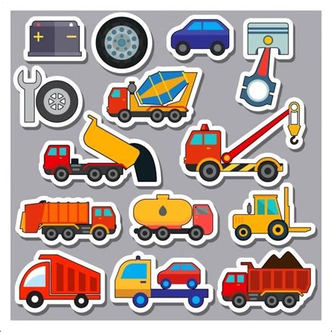 Free Vector | Transport vehicles stickers colelction | Construction theme party, Kids stickers ...