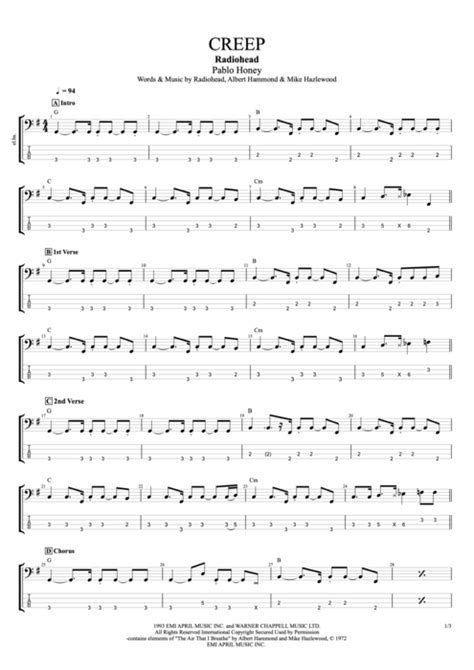 Creep Tab by Radiohead (Guitar Pro) - Playthrough Full Score | mySongBook