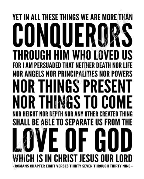 Bible Verse. More Than Conquerors. Romans 8:37-39. Christian - Etsy