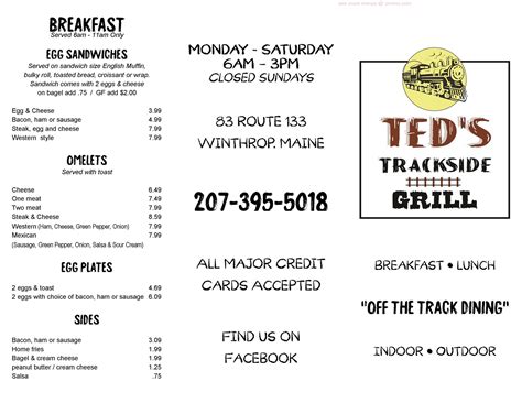 Menu at Ted's Trackside Grill restaurant, Winthrop