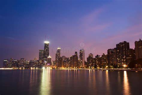 Chicago Skyline Panorama at Dusk Stock Image - Image of attraction ...