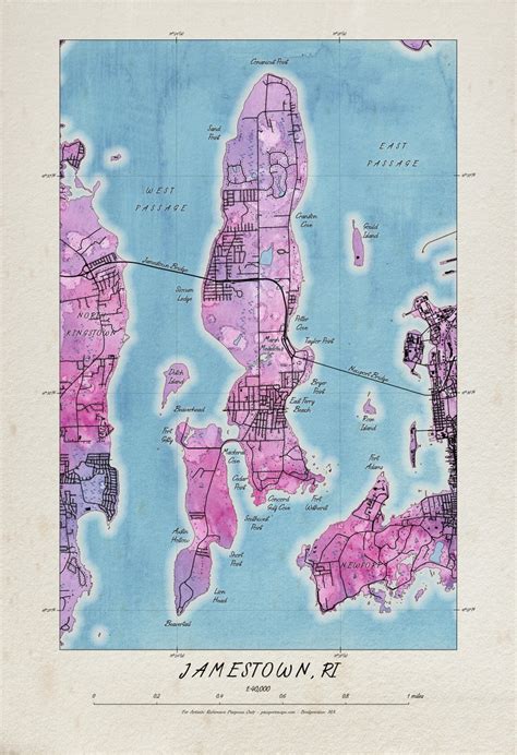 Watercolor Style Map of Jamestown RI - Etsy