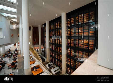 London, England, UK - July 31, 2022. London British Library interior with floor to ceiling book ...