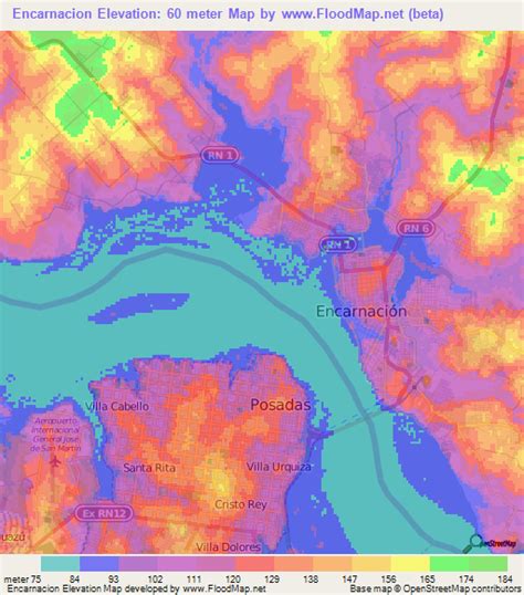 Elevation of Encarnacion,Paraguay Elevation Map, Topography, Contour