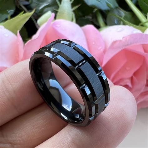 8 mm Black Tungsten Mens Wedding Bands "Utopia" | Tungsten Rings.com