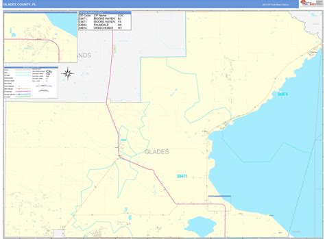 Glades County, FL Zip Code Wall Map Basic Style by MarketMAPS - MapSales