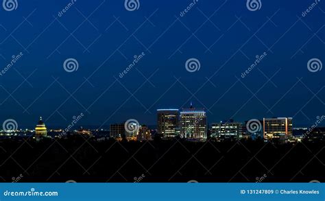 Boise Idaho Skyline with a Deep Blue Night Sky with the City Lights on ...