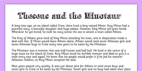 Theseus and the Minotaur Story Print Out (Teacher-Made)