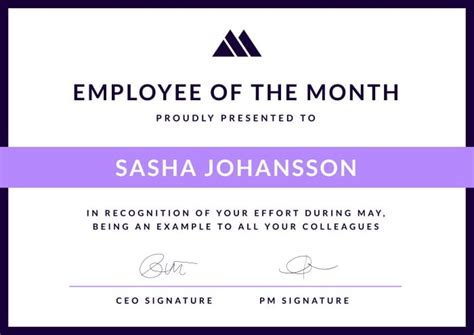 Free Simple Employee of the Month Certificate template