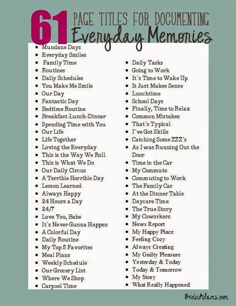 Let's Talk Tuesday: 61 Everyday Page Titles (with a printable list) | Scrapbook quotes ...