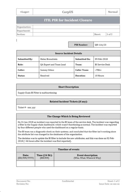 ITIL Incident Report Template With Itil Incident Report Form Template ...