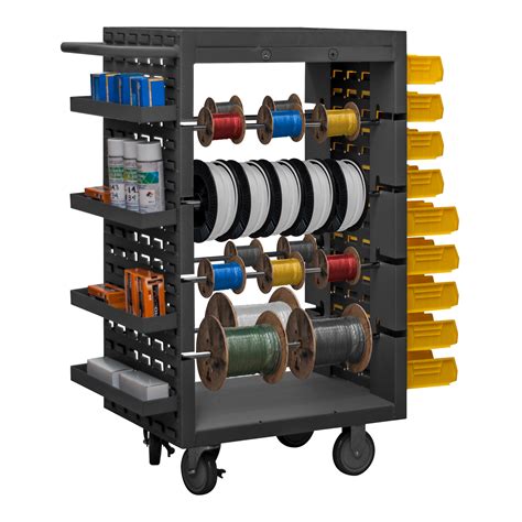 Mobile wire spool cart, 8 rods, louvered panel sides, 18-1/8 x 32-1/4 x 46-1/16 - Durham ...