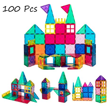 100pcs/163pcs Magnetic Tiles Magnetic Blocks Clear 3D Building Blocks Magnetic Tiles Set Magnets ...