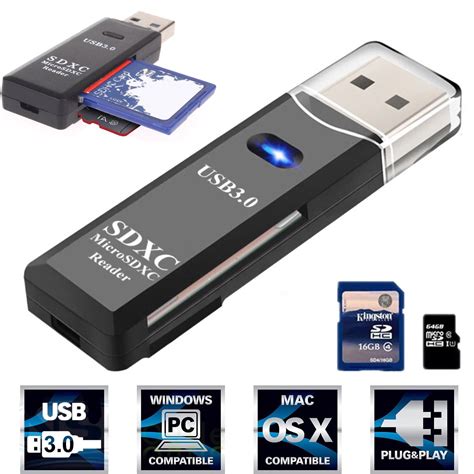 USB 3.0 Card Reader, TSV TF Card/SD Memory Reader Adapter Supports SD/Micro SD/SDHC/SDXC/MMC ...