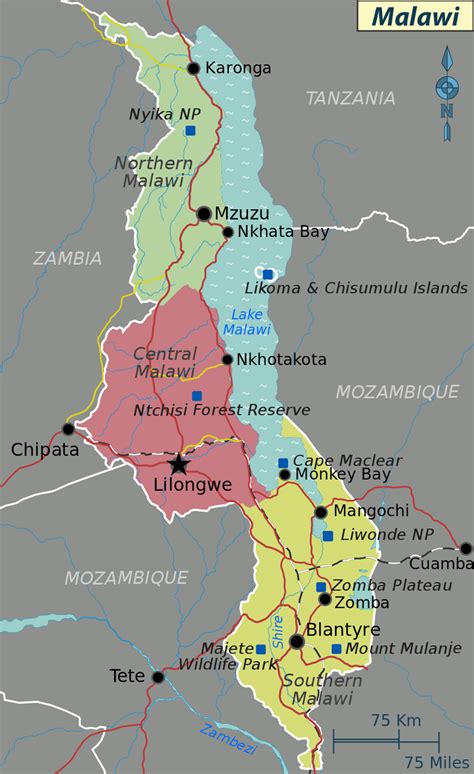 Large regions map of Malawi | Malawi | Africa | Mapsland | Maps of the World