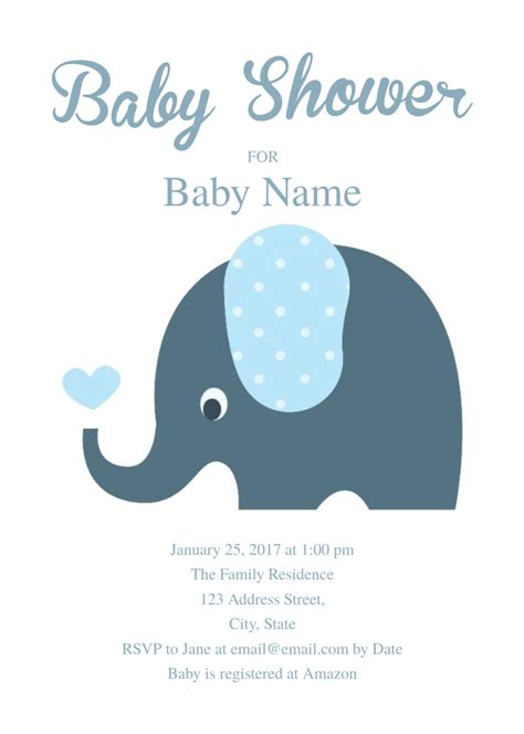 Cute Elephant Baby Shower Invitation Template | Marq | Free baby shower ...