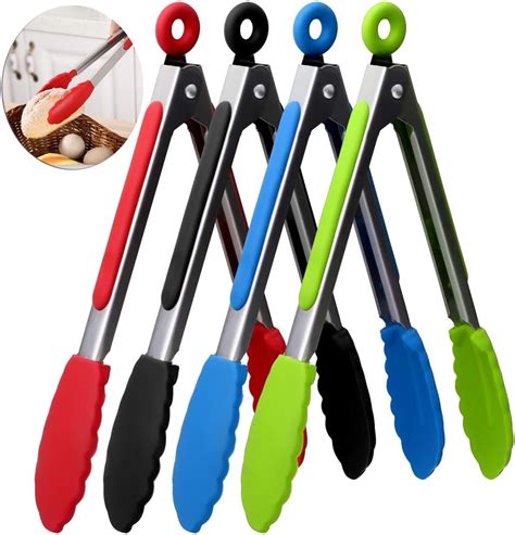 ZHIYE Silicone Tongs, Kitchen Tongs 7”, 9” Non-slip & Easy Grip Stainless Steel Handle - Smart ...