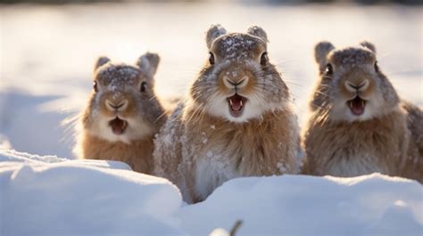 Premium AI Image | Three squirrels in the snow