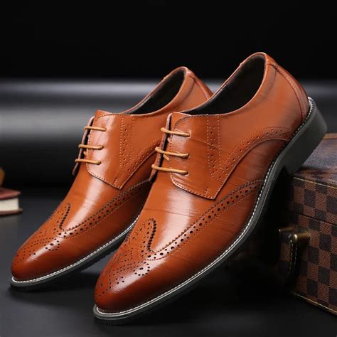 CIMIM Brand Luxury Leather Lace Up Modern Men's Business Dress Brogue Shoes Party Wedding Suit ...