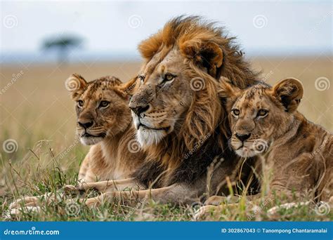 Lovely Lion Family Endangered Animal Wildlife, Group of Lion in Savanna. Generative Ai Stock ...