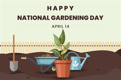 National gardening day on April 14th with gardening tools and plants vector illustration. Flat ...