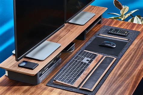 Wooden Dual Monitor Stand & Desk Shelf Riser - Walnut | Grovemade® Home Office Setup, Home ...
