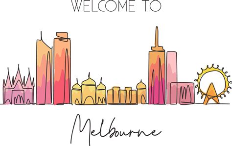 One continuous line drawing of Melbourne city skyline, Australia ...