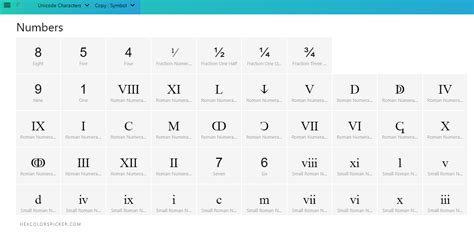 Numbers unicode - Hex colors picker