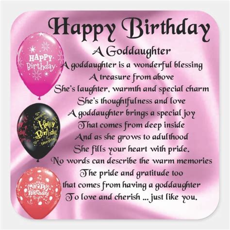 Goddaughter Poem - Happy Birthday Square Sticker | Zazzle.ca