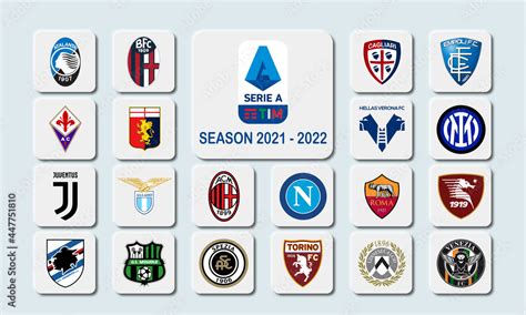 Italian Serie A teams competing in season 2021 - 2022 for illustrative ...