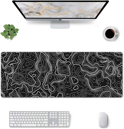 Amazon.com : Topographic Mouse Pad Long XL Black and White Extended Keyboard Full Desk Mat Large ...