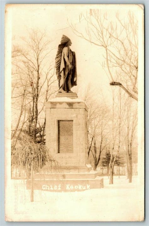 Keokuk Iowa~Rand Park~Chief Keokuk Statue in Snow~Side View~c1920s RPPC | eBay Keokuk Iowa ...