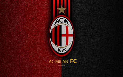 AC Milan, 4k, Italian football club, Serie A, emblem, Milan FC logo, leather texture, Milan ...