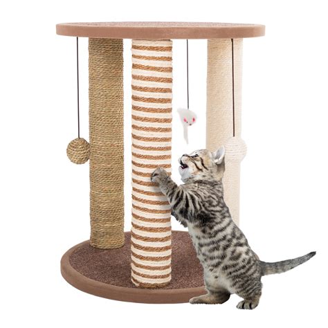 Cat Scratching Post – 3 Scratcher Posts with Carpeted Base Play Area and Perch – Furniture ...