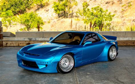 Download wallpapers Mazda RX-7, blue sports coupe, tuning RX-7, luxury ...