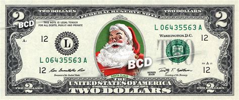 SANTA CLAUS REAL $2 Dollar Bill Cash Money Colorized Collectible Merry ...