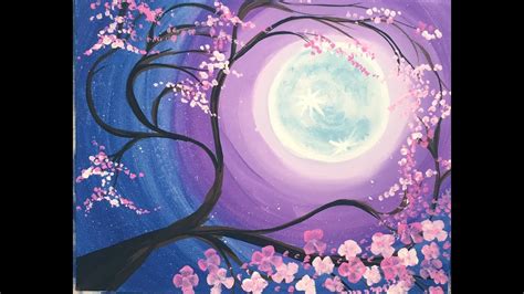 Step By Step Painting - Cherry Blossom Tree & Moon - YouTube