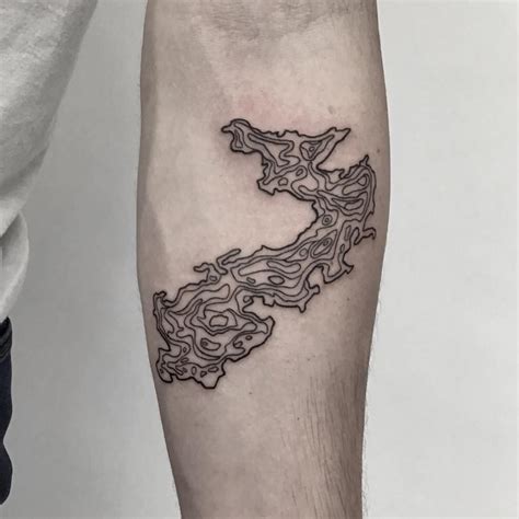 Topographical map of a lake tattooed on the left forearm by Kevin Jenkins#forearm #jenkins # ...