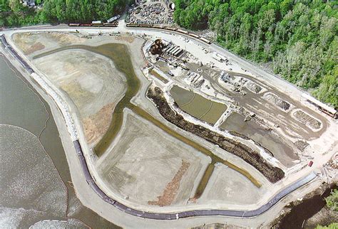 Arial view of the Marathon Battery Superfund Site on the Hudson River in Cold Spring, NY ...