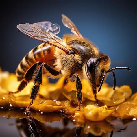 Premium AI Image | Honey Bee on a Honey comb Macro