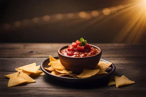 Premium AI Image | a bowl of food with chips and a bowl of dip