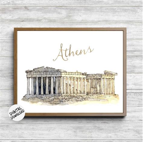 Parthenon / Acropolis Printable Wall Art Watercolor Athens, Greece ...