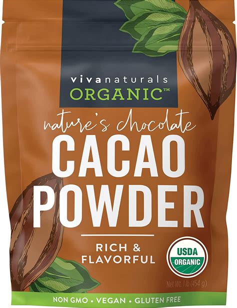 Buy Viva Naturals Cacao Powder, 1lb - Unsweetened Cacao Powder With Rich Dark Chocolate Flavor ...