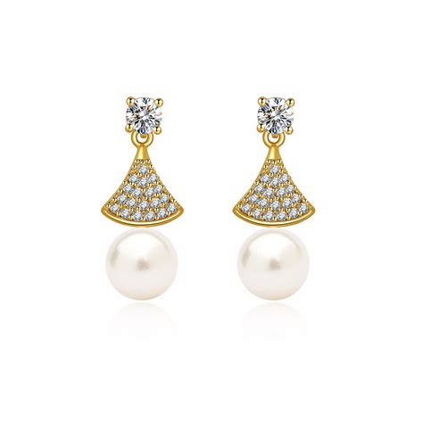 Fan Design 6mm Pearl Drop Earrings Wholesale Costume Jewelry | JR Fashion Accessories